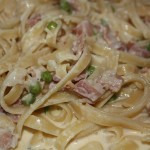 Linguini Carbonara with diced prosciutto