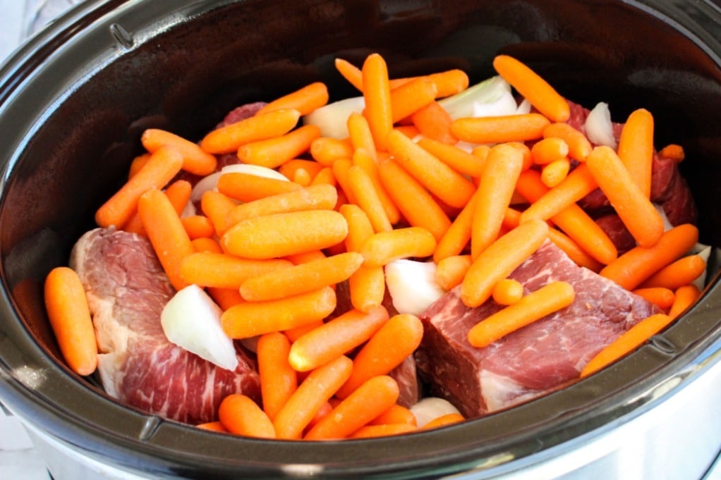 Carrots and beef in a Crock Pot.