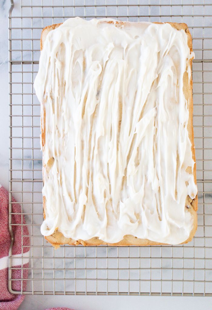 Cream cheese frosting on bliss bars. 