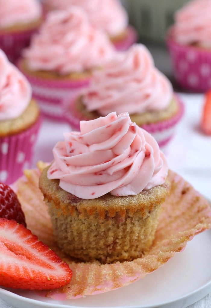 strawberry cupcake recipe unwrapped from the cupcake liner