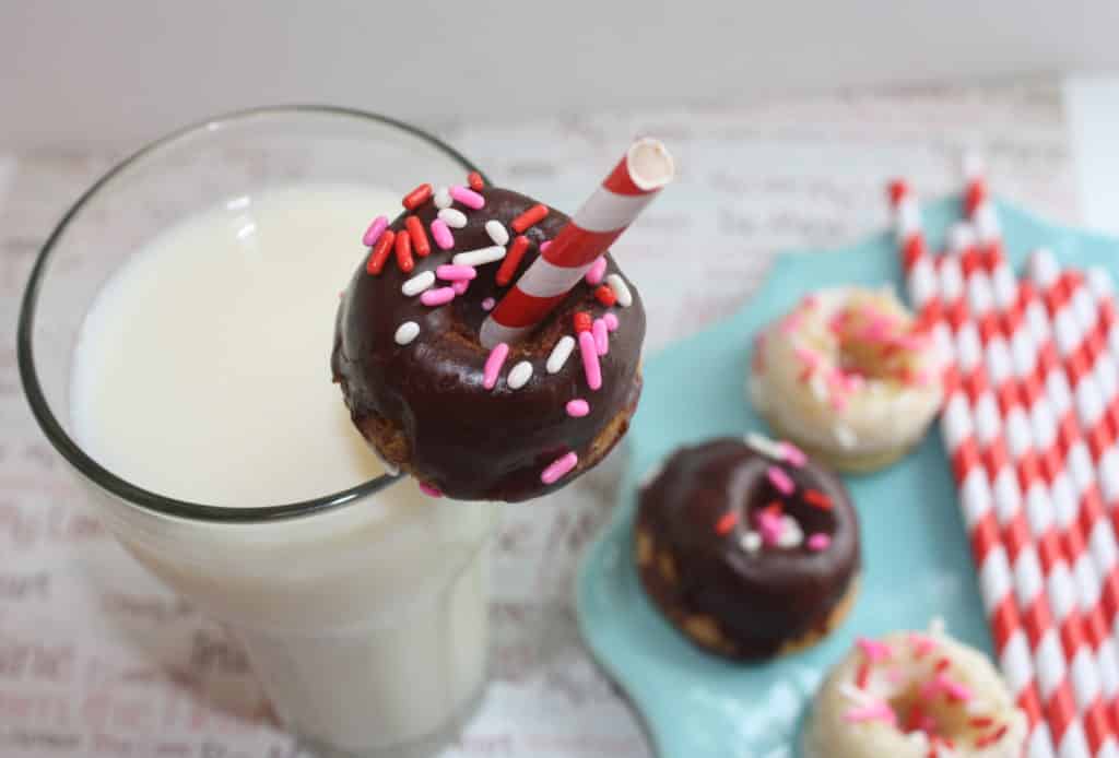Baked Mini Donuts over a glass of milk
