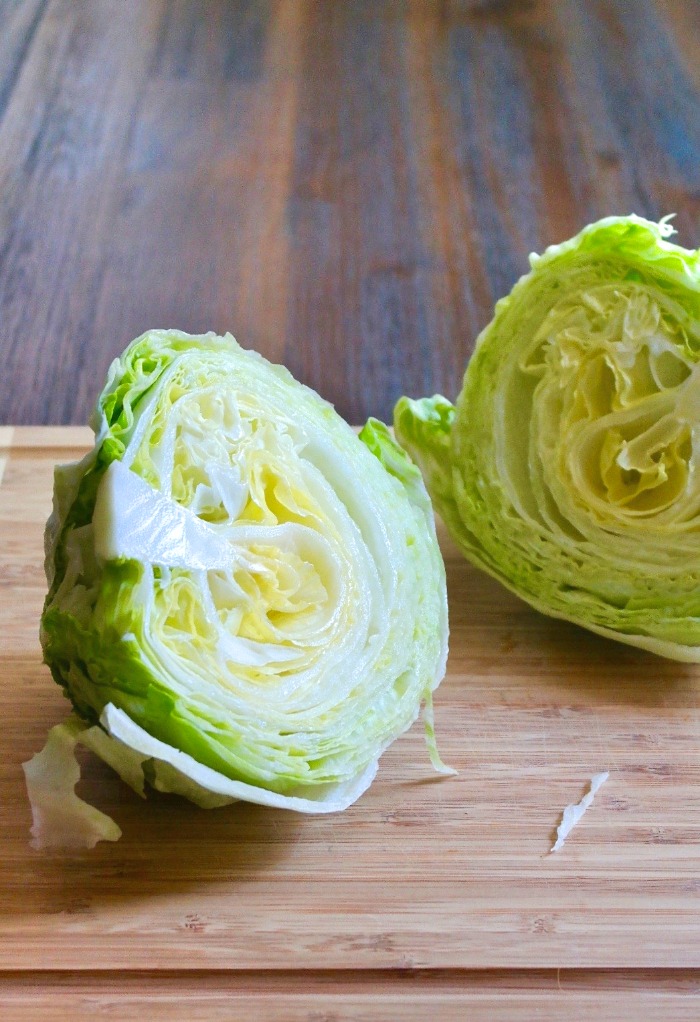 Iceberg lettuce cut in half
