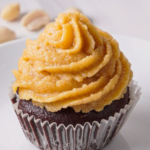 Chocolate cupcake with peanut butter frosting.