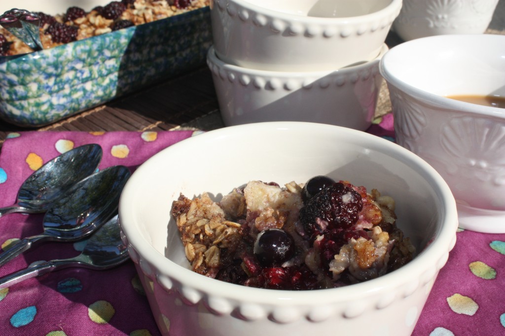 baked oatmeal gluten free in a white ramekin 