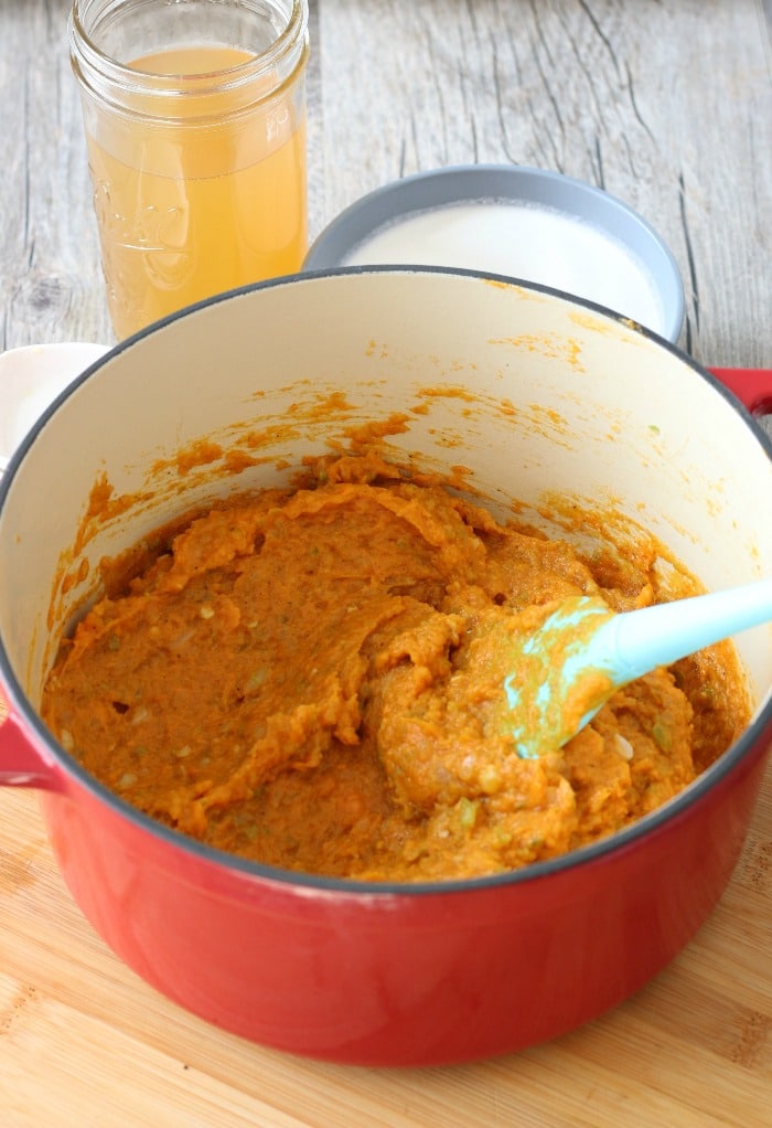 Sweet potato soup in progress, soon we'll add the stock and coconut milk to the recipe! 