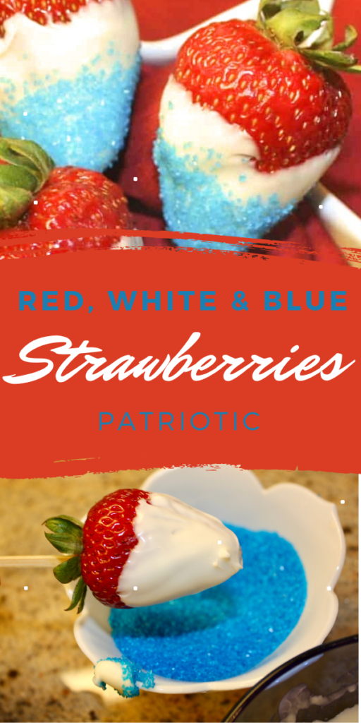 Red White and Blue patriotic chocolate covered strawberries make a fun addition to your holiday celebration. #patriotic #chocolate