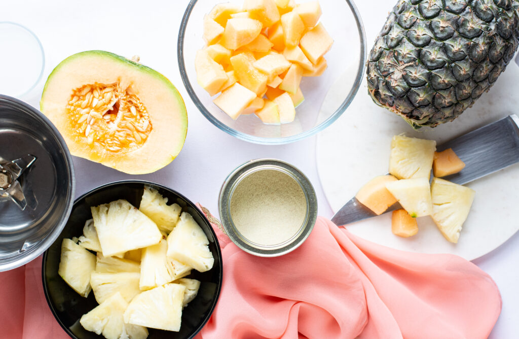 Ingredients for pineapple melon smoothie
