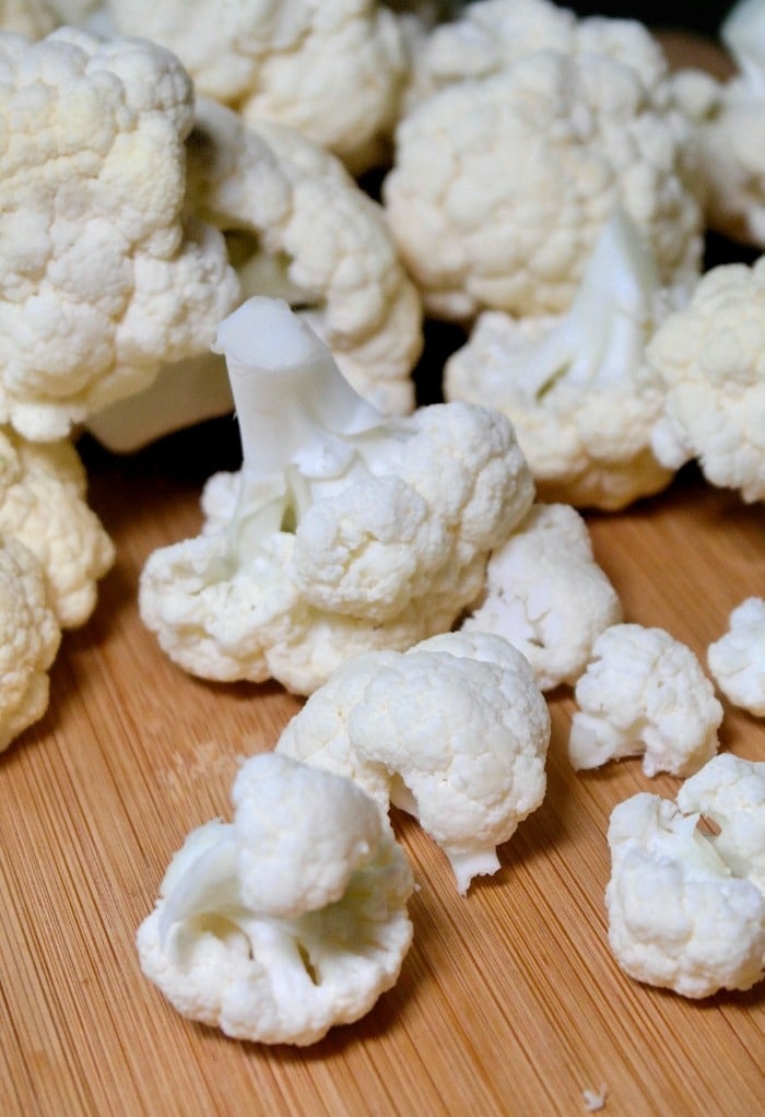 Fresh cut cauliflower florets for cauliflower mashed potatoes recipe. 