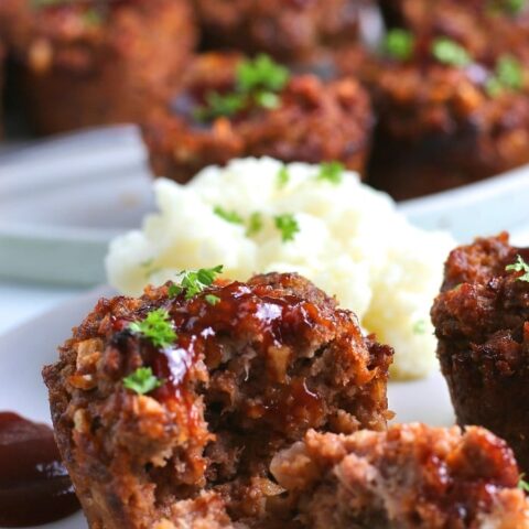 A close up view of a bite of the finished tutorial for how to make meatloaf.