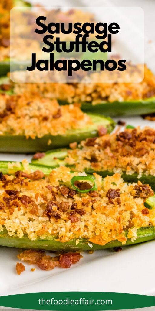 Cheese and sausage stuffed jalapeños are a tasty appetizer for a crown or enjoy as a complete meal. #jalapenos #stuffed #sausage #ketoRecipe