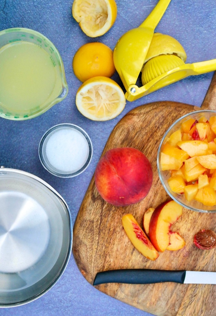 Ingredients for homemade peach lemonade