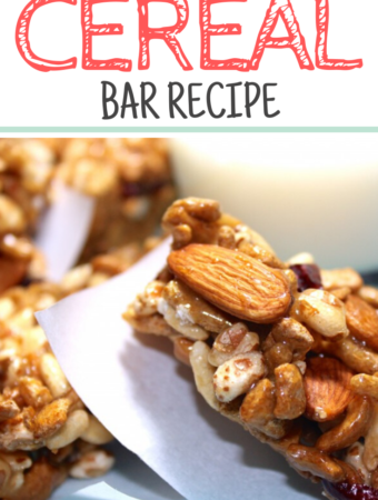 Make your own delicious cereal bars with your favorite whole grain cereal for a quick snack. These are delicious after school, pre or post workout and to curb your appetite until the next meal! #snack #bar #dessert #cereal #nobake