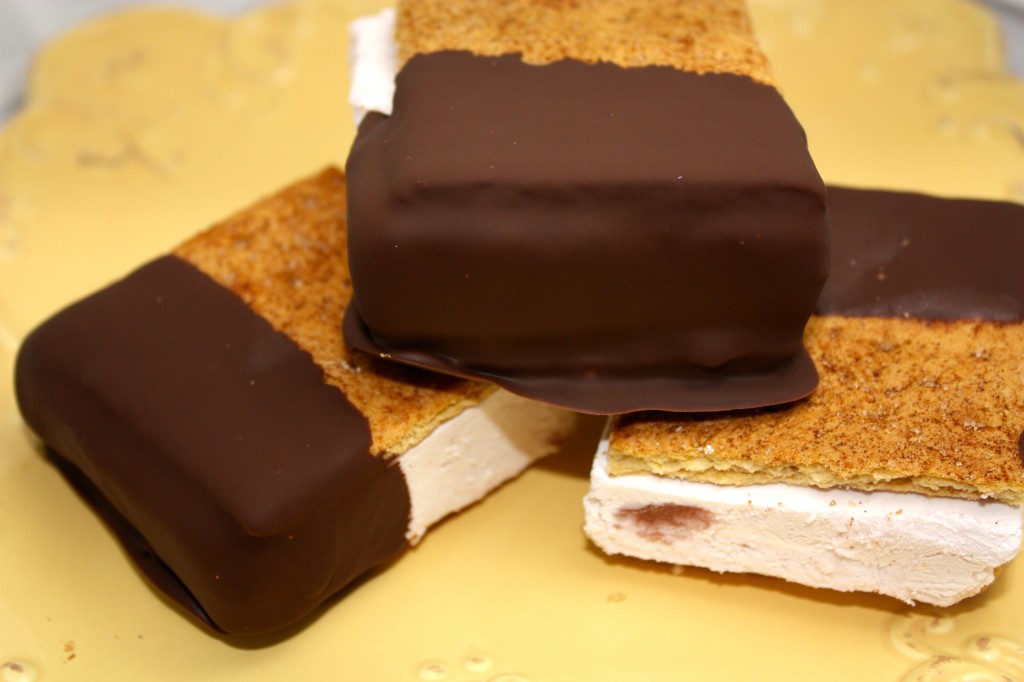 Cherry Greek Yogurt Ice Cream Sandwiches dipped in Chocolate