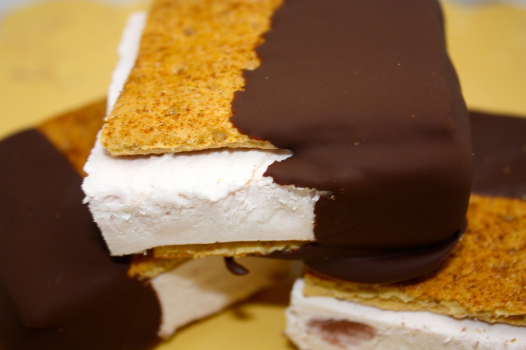 Cherry Greek Yogurt Ice Cream Sandwiches dipped in Chocolate