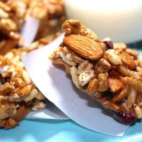Cereal Bar snacks on a teal plate