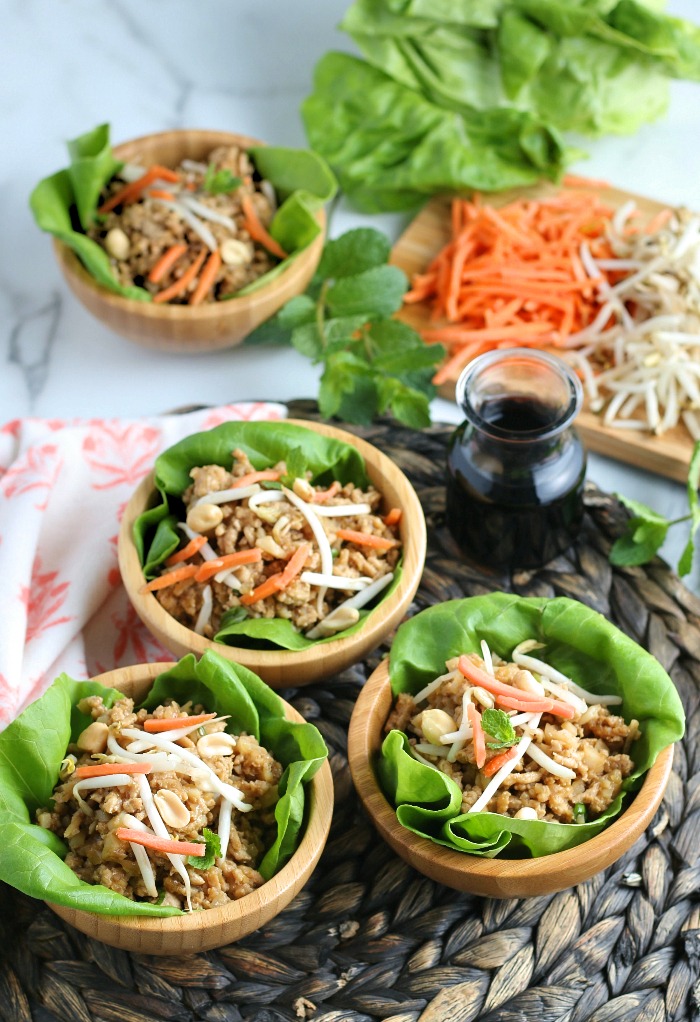 This photo shows the finished Asian lettuce wraps ready to be enjoyed. 