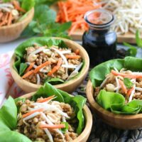 A view of the finished batch of ground turkey lettuce wraps.