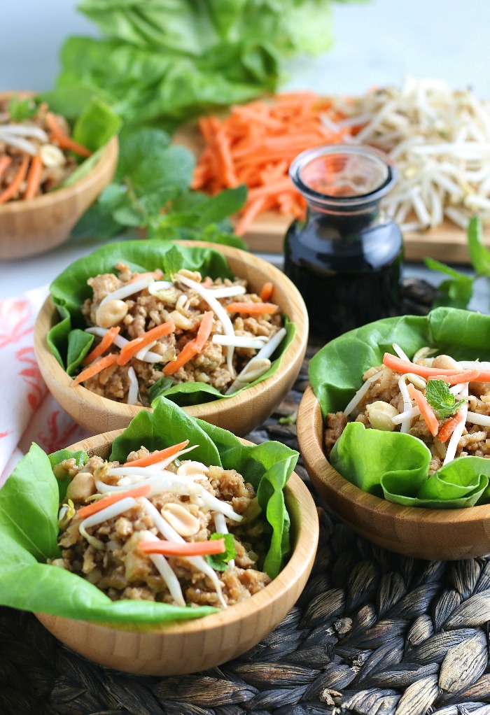 A view of the finished batch of ground turkey lettuce wraps.