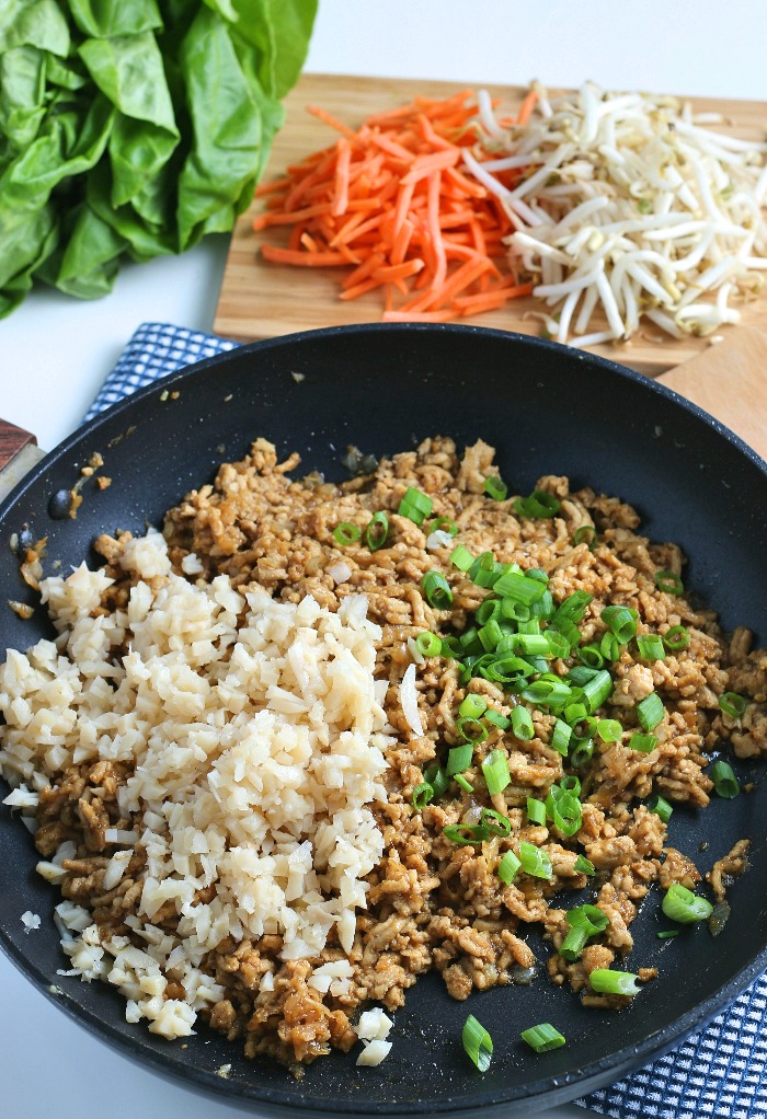 More seasoning is being added to our asian lettuce wraps recipe in this step. 