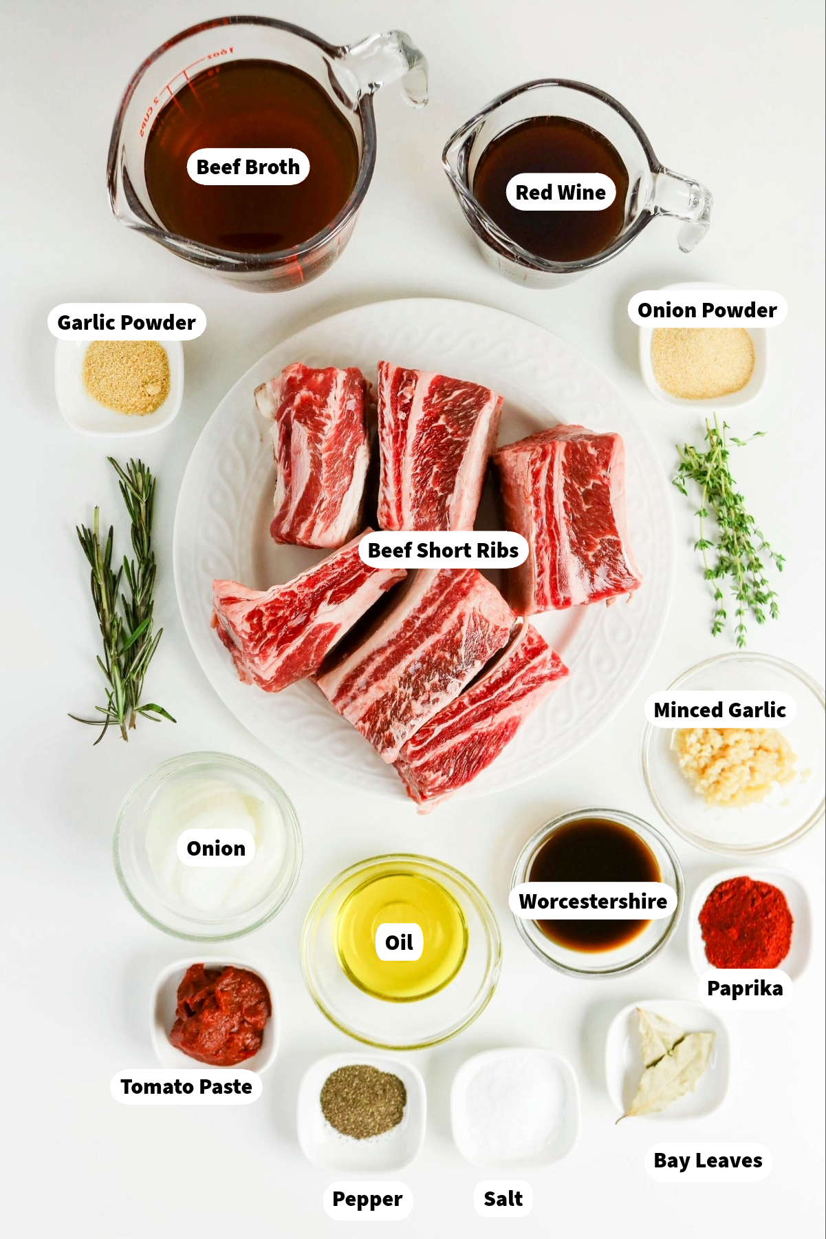 Ingredients to make beef short ribs in the oven.