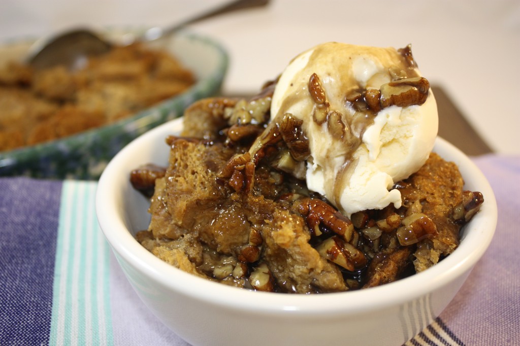 Bourbon Molasses Bread Pudding with Boozy Pecan Sauce - The Foodie Affair