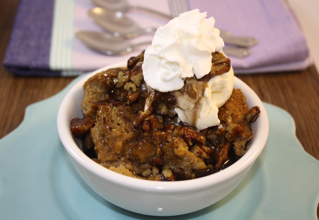 Bourbon Molasses Bread Pudding with Boozy Pecan Sauce - The Foodie Affair