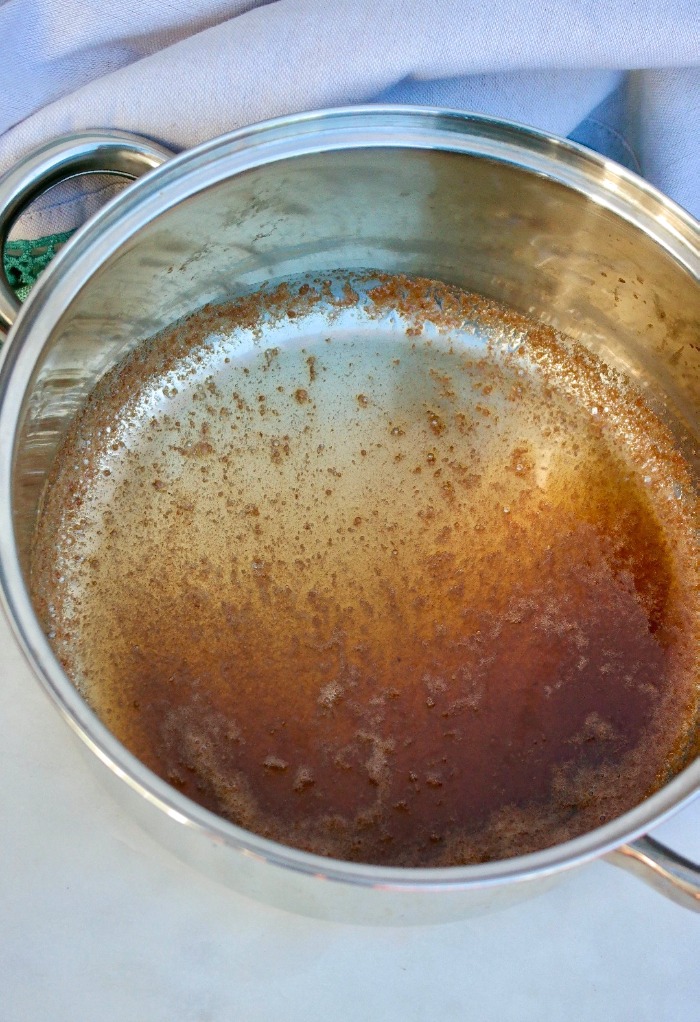 browned butter in a saucepan.