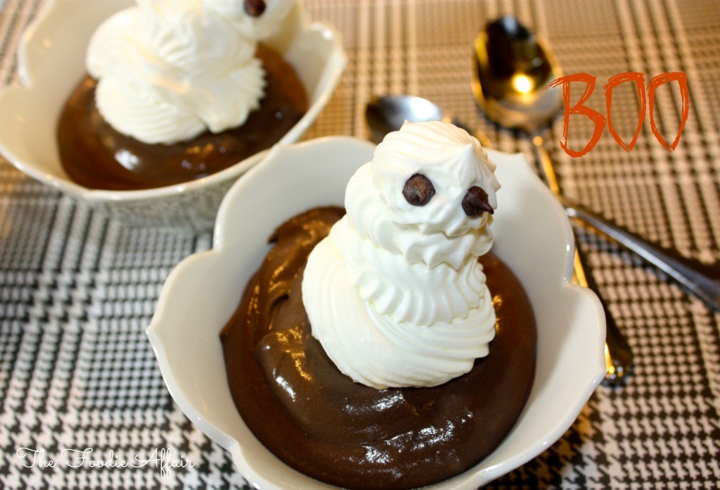 Boo! Ghost on top of Homemade Chocolate Pudding - The Foodie Affair