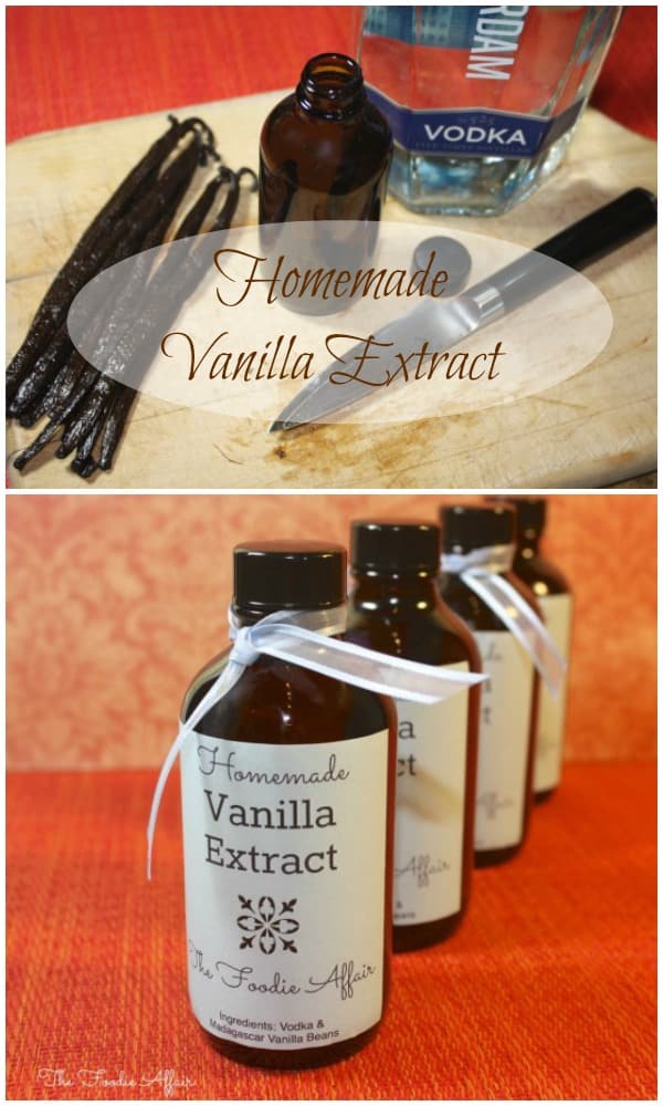 Homemade Vanilla Extract for gift giving and holiday baking! Easy to make and made only two ingredients! The Foodie Affair