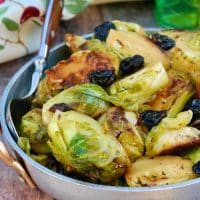 Maple glazed brussels sprouts topped with dried cherries