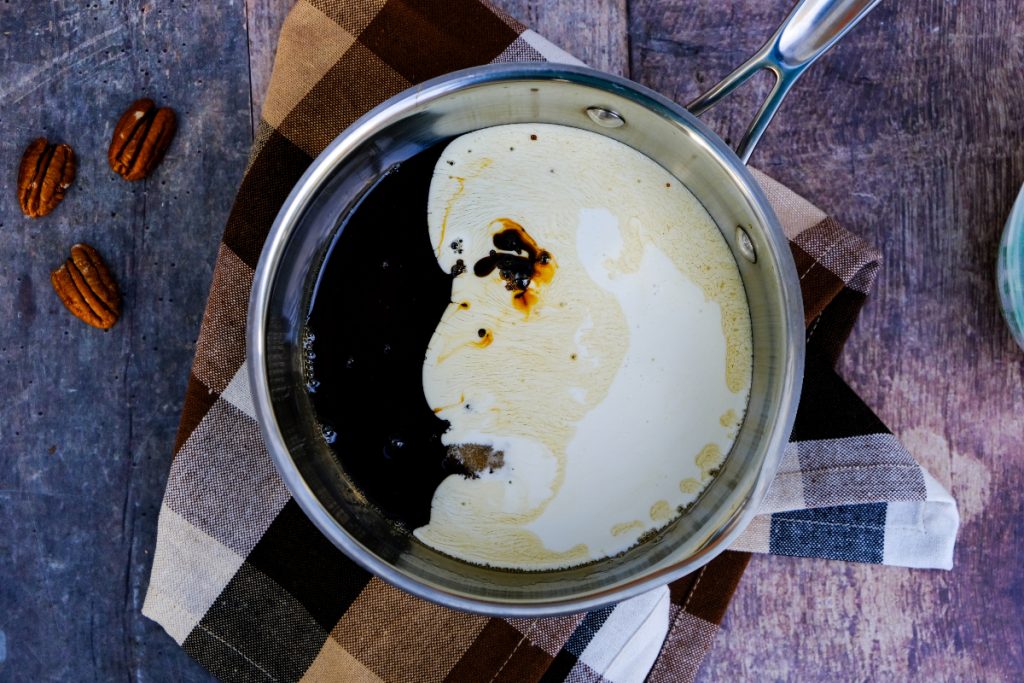 Cream, sugar and maple syrup in a small saucepan.