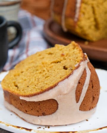 Pumpkin pound cake baked in a bundt pan.