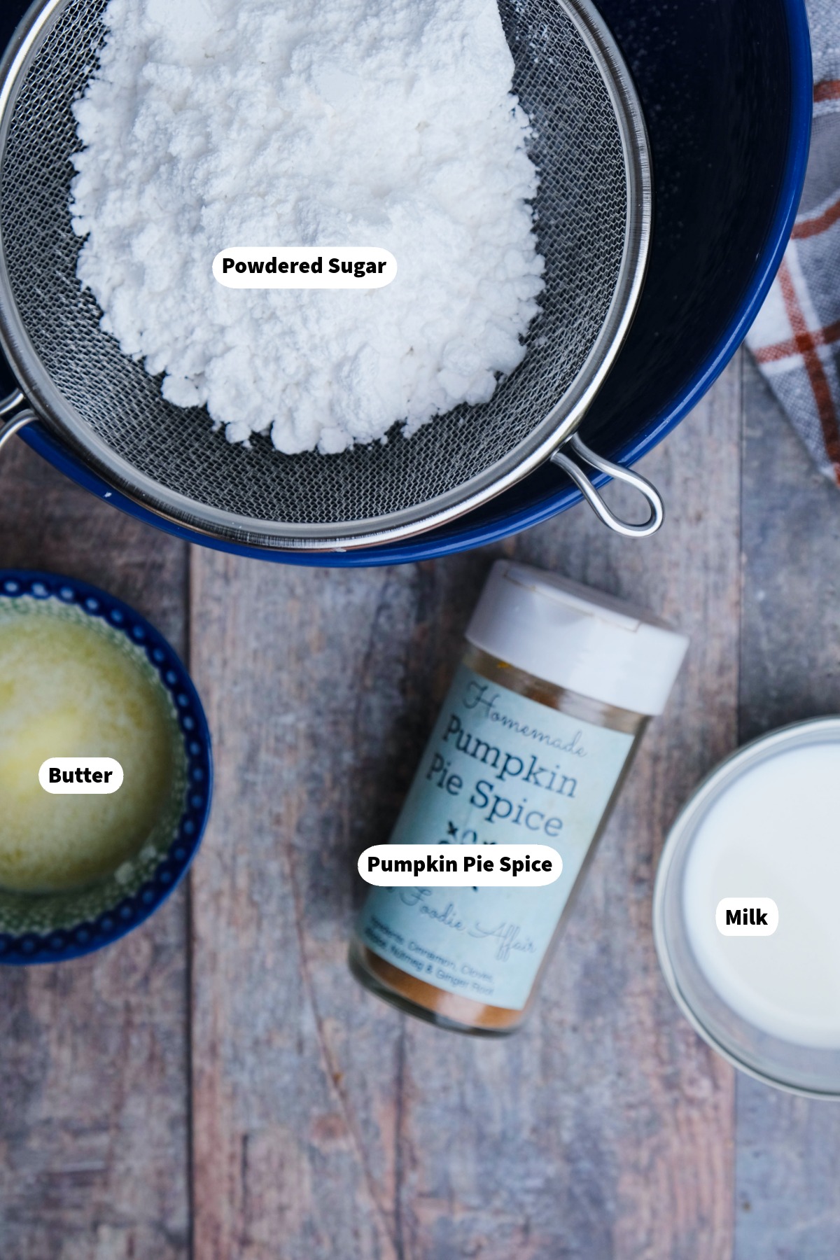 Ingredients to make a glaze for pumpkin spice bundt cake.