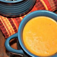 Apple Butternut Squash Soup in a teal soup bowl