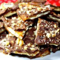 Plate full of saltine cracker bark aka butter brittle cookies