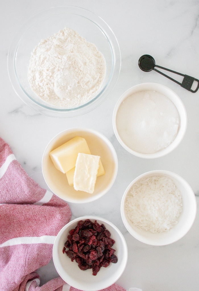 Ingredients for cranberry cookies.