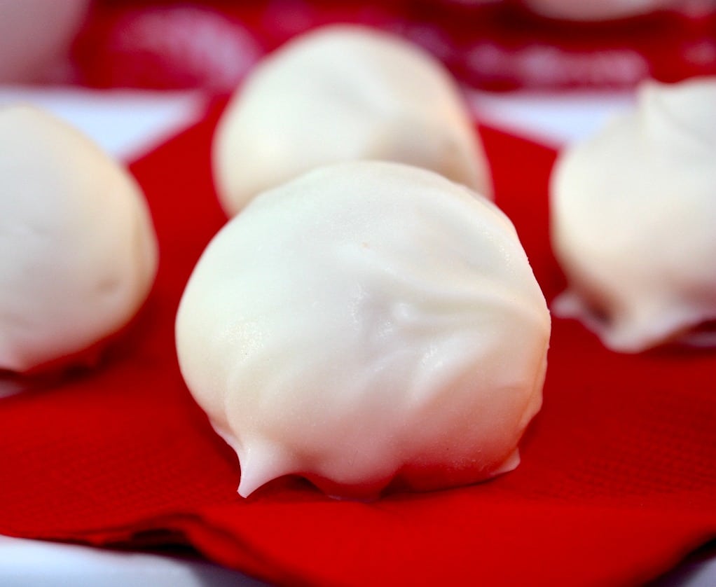 Homemade no bake peanut butter cookies covered in white chocolate