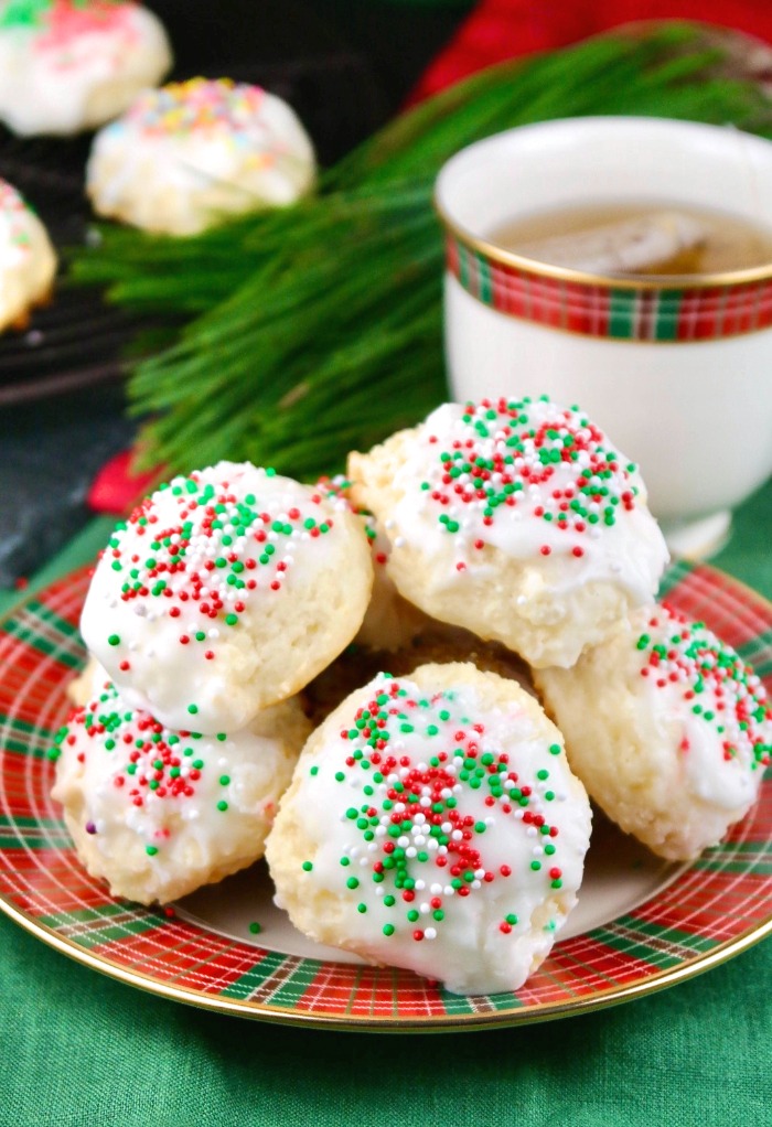 Italian ricotta cookies on a holiday plate