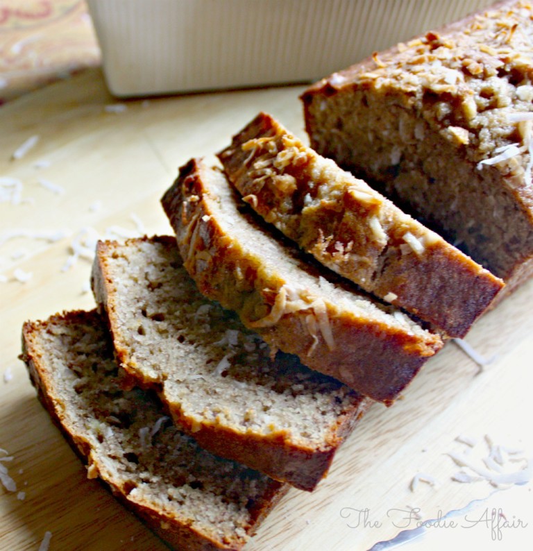 Coconut Banana Bread in a baking loaf pan