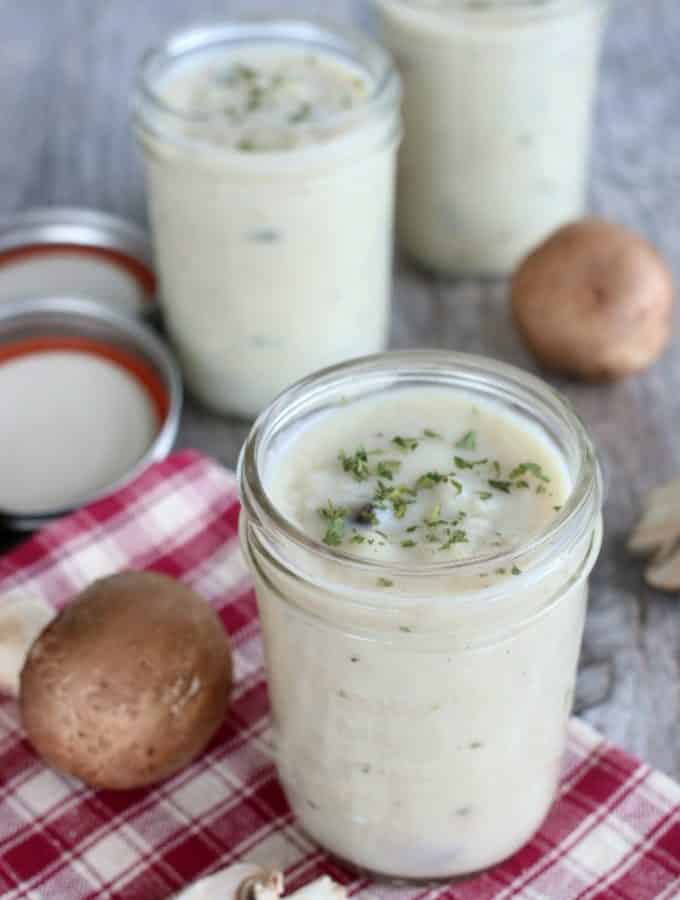 Homemade cream of mushroom soup for using in your recipes.