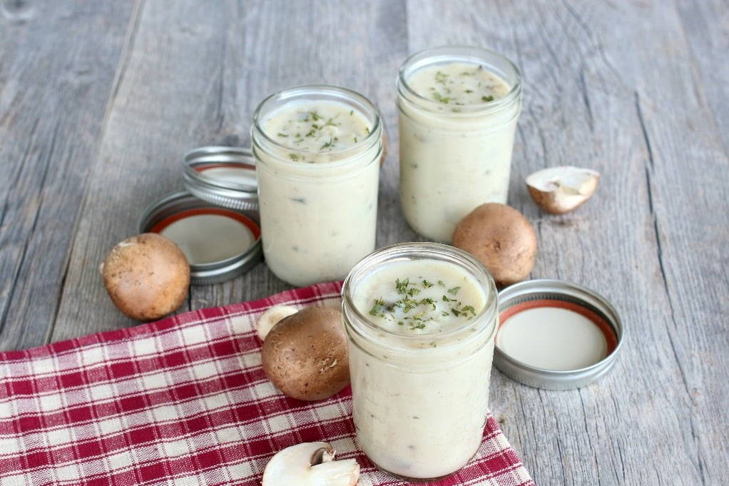 Cream of mushroom soup homemade with fresh mushrooms.