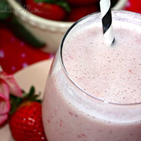 Strawberry smoothie in a clear glass
