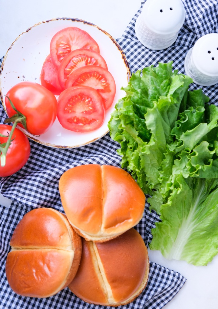 Ingredients to assemble burgers.