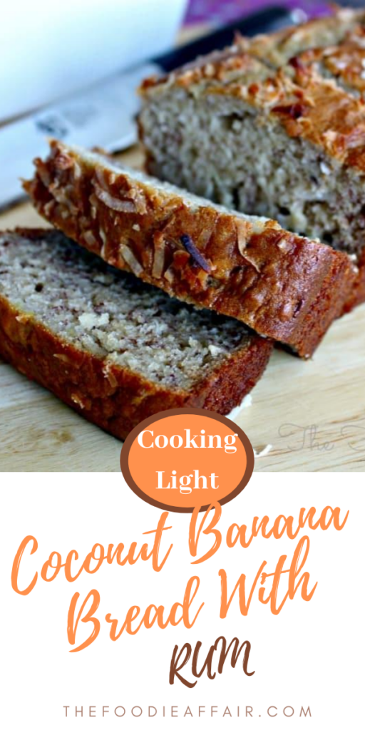 A tropical twist to banana bread. This banana bread recipe is made with coconut flakes and a splash of rum!