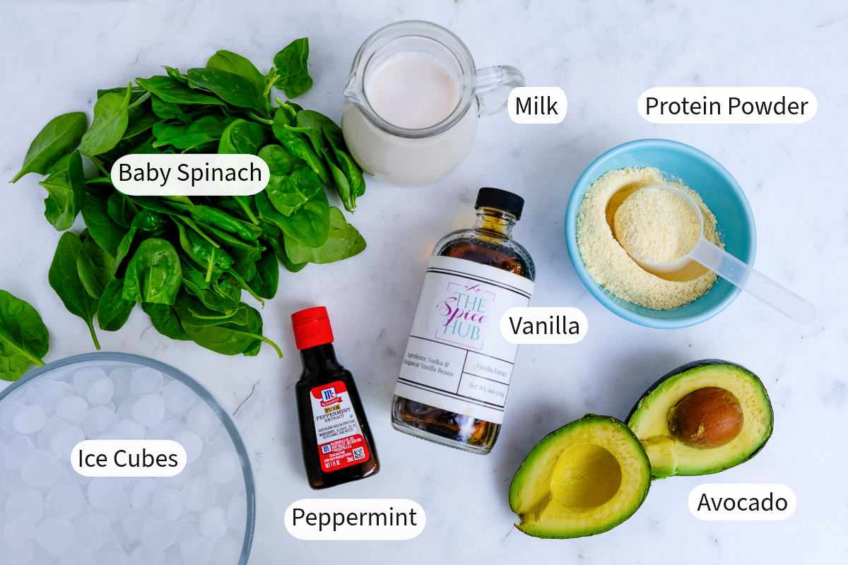 Ingredients for smoothie with avocado and peppermint. 