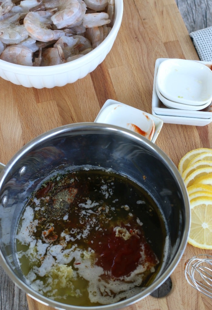 Mixing the marinade together for BBQ shrimp.