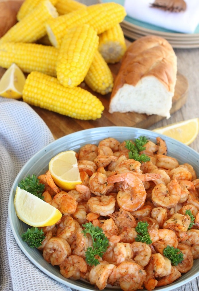 New Orleans Style BBQ Shrimp with fresh sweet corn.