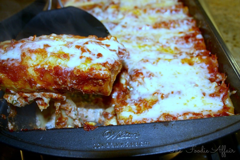Manicotti from 2014 post in a baking dish.