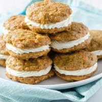 Carrot cake cookies on a white plate
