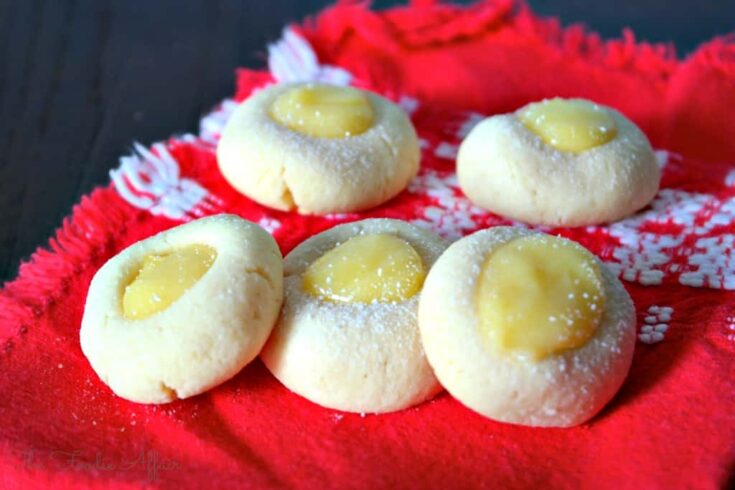 Lemon Thumbprint Cookies on a red napkin